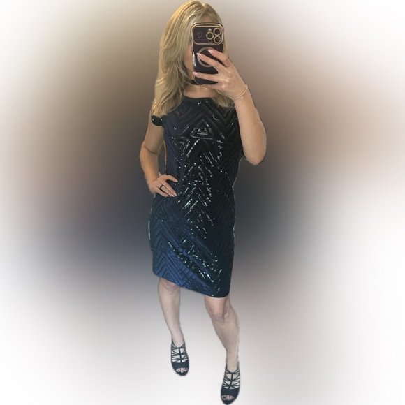 Eliza J Navy Sequin Mini Dress Size 8 - Picture 6 of 6